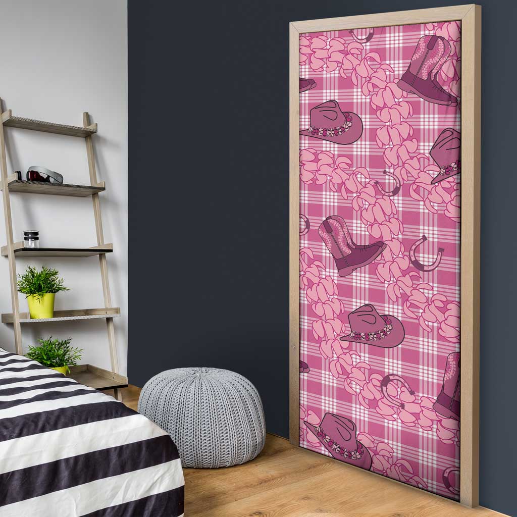 Pink Palaka Hawaii Cowboy Door Cover Puakenikeni Lei Paniolo Papale Seamless Vibes LT14 - Polynesian Pride