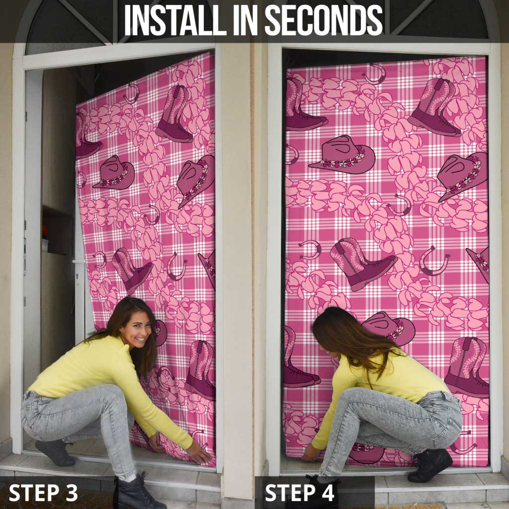 Pink Palaka Hawaii Cowboy Door Cover Puakenikeni Lei Paniolo Papale Seamless Vibes LT14 - Polynesian Pride