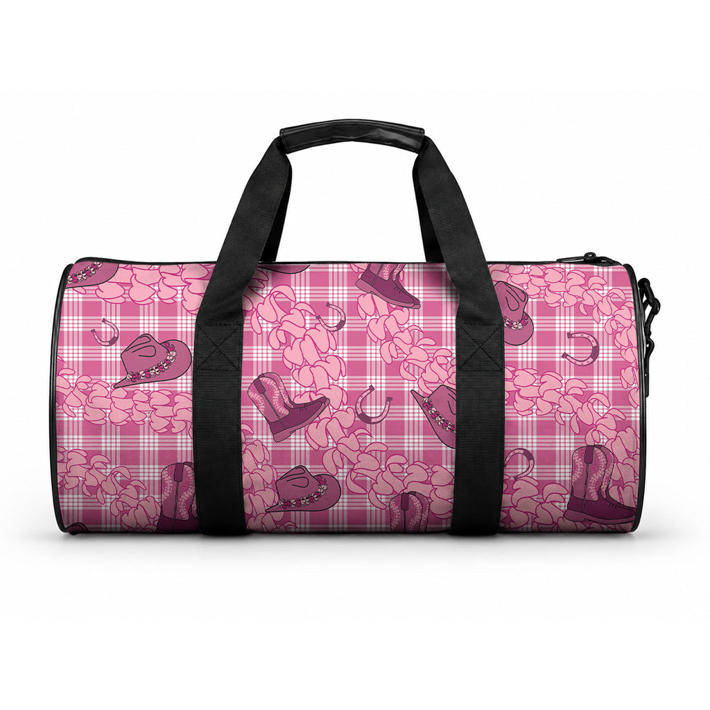 Pink Palaka Hawaii Cowboy Duffle Bag Puakenikeni Lei Paniolo Papale Seamless Vibes
