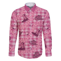 Pink Palaka Hawaii Cowboy Family Matching Mermaid Dress and Hawaiian Shirt Puakenikeni Lei Paniolo Papale Seamless Vibes LT14 Dad's Shirt - Long Sleeve Pink - Polynesian Pride