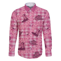 Pink Palaka Hawaii Cowboy Family Matching Off The Shoulder Long Sleeve Dress and Hawaiian Shirt Puakenikeni Lei Paniolo Papale Seamless Vibes LT14 Dad's Shirt - Long Sleeve Pink - Polynesian Pride