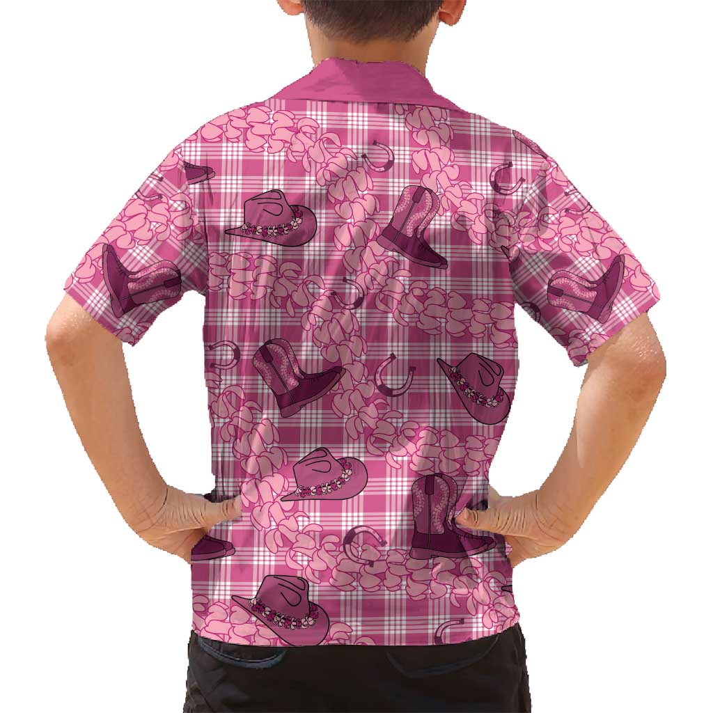 Pink Palaka Hawaii Cowboy Family Matching Off Shoulder Maxi Dress and Hawaiian Shirt Puakenikeni Lei Paniolo Papale Seamless Vibes LT14 - Polynesian Pride