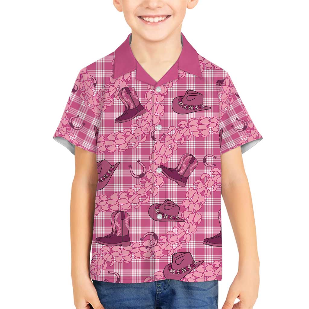 Pink Palaka Hawaii Cowboy Family Matching Off Shoulder Maxi Dress and Hawaiian Shirt Puakenikeni Lei Paniolo Papale Seamless Vibes LT14 Son's Shirt Pink - Polynesian Pride