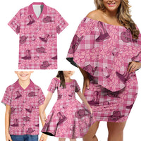 Pink Palaka Hawaii Cowboy Family Matching Off Shoulder Short Dress and Hawaiian Shirt Puakenikeni Lei Paniolo Papale Seamless Vibes LT14 - Polynesian Pride