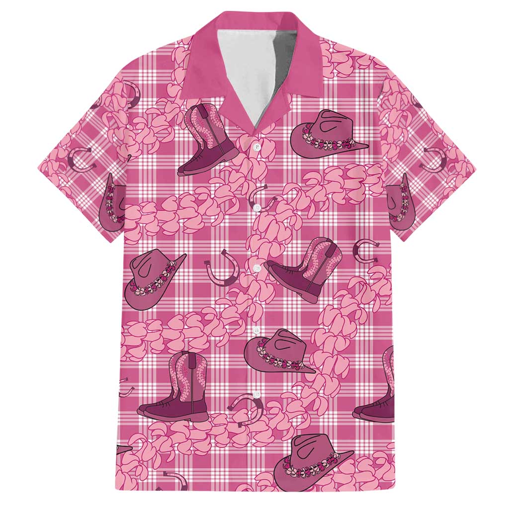 Pink Palaka Hawaii Cowboy Family Matching Off Shoulder Short Dress and Hawaiian Shirt Puakenikeni Lei Paniolo Papale Seamless Vibes LT14 Dad's Shirt - Short Sleeve Pink - Polynesian Pride