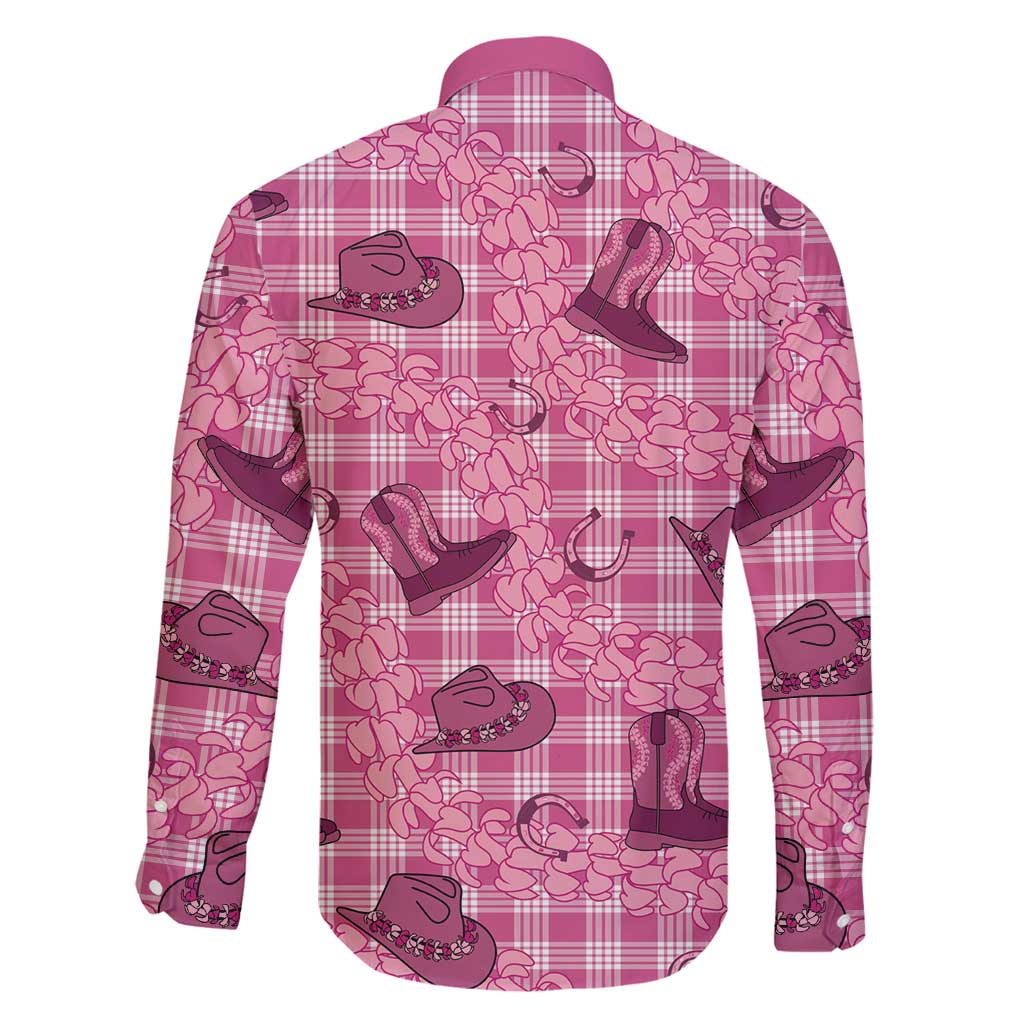 Pink Palaka Hawaii Cowboy Family Matching Off Shoulder Short Dress and Hawaiian Shirt Puakenikeni Lei Paniolo Papale Seamless Vibes LT14 - Polynesian Pride