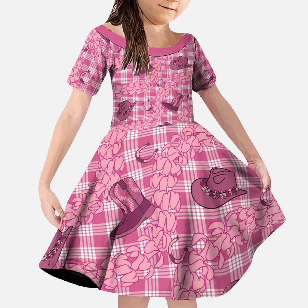 Pink Palaka Hawaii Cowboy Family Matching Summer Maxi Dress and Hawaiian Shirt Puakenikeni Lei Paniolo Papale Seamless Vibes LT14 Daughter's Dress Pink - Polynesian Pride