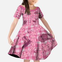 Pink Palaka Hawaii Cowboy Family Matching Tank Maxi Dress and Hawaiian Shirt Puakenikeni Lei Paniolo Papale Seamless Vibes LT14 Daughter's Dress Pink - Polynesian Pride