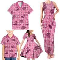 Pink Palaka Hawaii Cowboy Family Matching Tank Maxi Dress and Hawaiian Shirt Puakenikeni Lei Paniolo Papale Seamless Vibes LT14 - Polynesian Pride