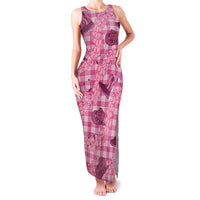 Pink Palaka Hawaii Cowboy Family Matching Tank Maxi Dress and Hawaiian Shirt Puakenikeni Lei Paniolo Papale Seamless Vibes LT14 Mom's Dress Pink - Polynesian Pride