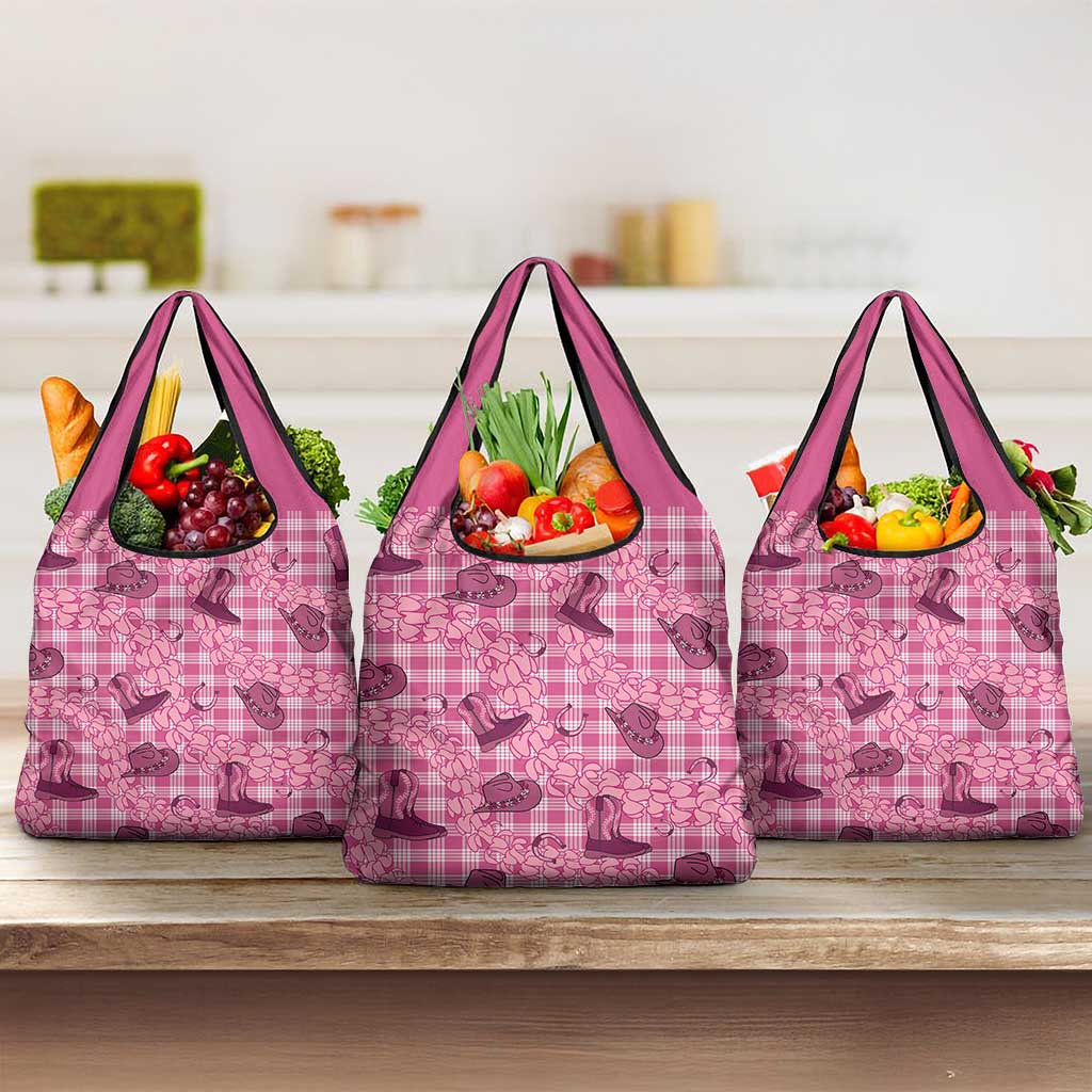 Pink Palaka Hawaii Cowboy Grocery Bag Puakenikeni Lei Paniolo Papale Seamless Vibes LT14 3-pack One Size Pink - Polynesian Pride