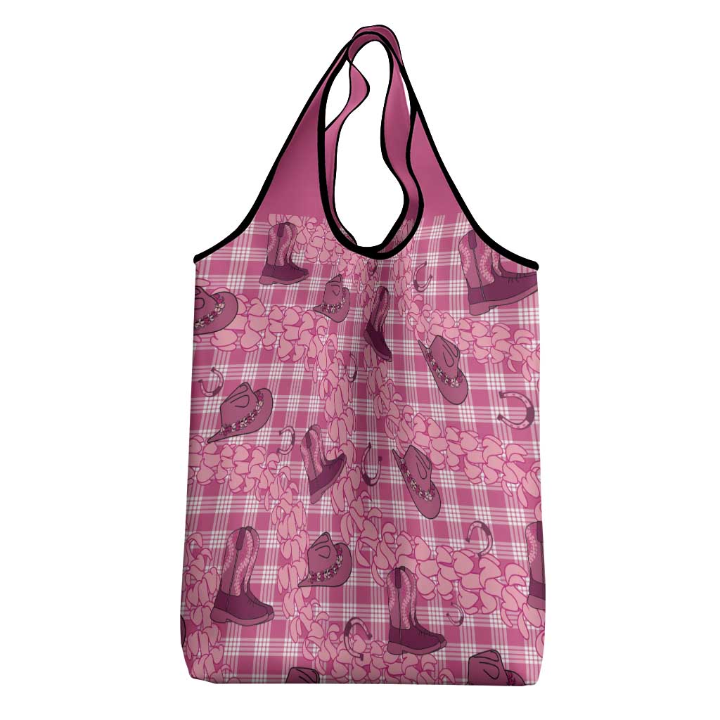 Pink Palaka Hawaii Cowboy Grocery Bag Puakenikeni Lei Paniolo Papale Seamless Vibes LT14 - Polynesian Pride