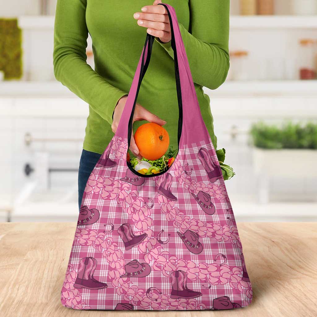 Pink Palaka Hawaii Cowboy Grocery Bag Puakenikeni Lei Paniolo Papale Seamless Vibes LT14 - Polynesian Pride