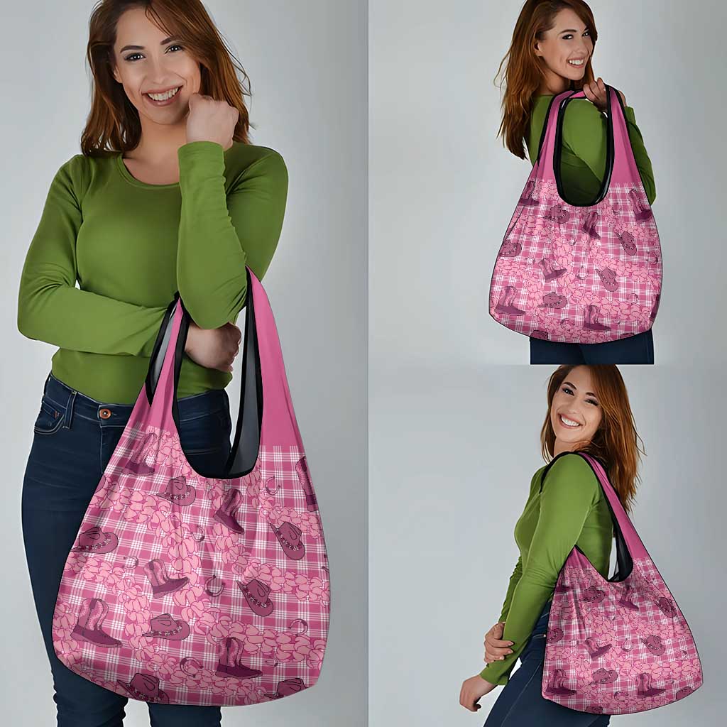 Pink Palaka Hawaii Cowboy Grocery Bag Puakenikeni Lei Paniolo Papale Seamless Vibes LT14 - Polynesian Pride