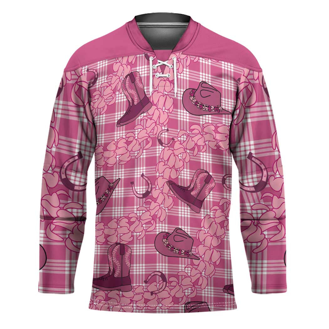 Pink Palaka Hawaii Cowboy Hockey Jersey Puakenikeni Lei Paniolo Papale Seamless Vibes - Polynesian Pride