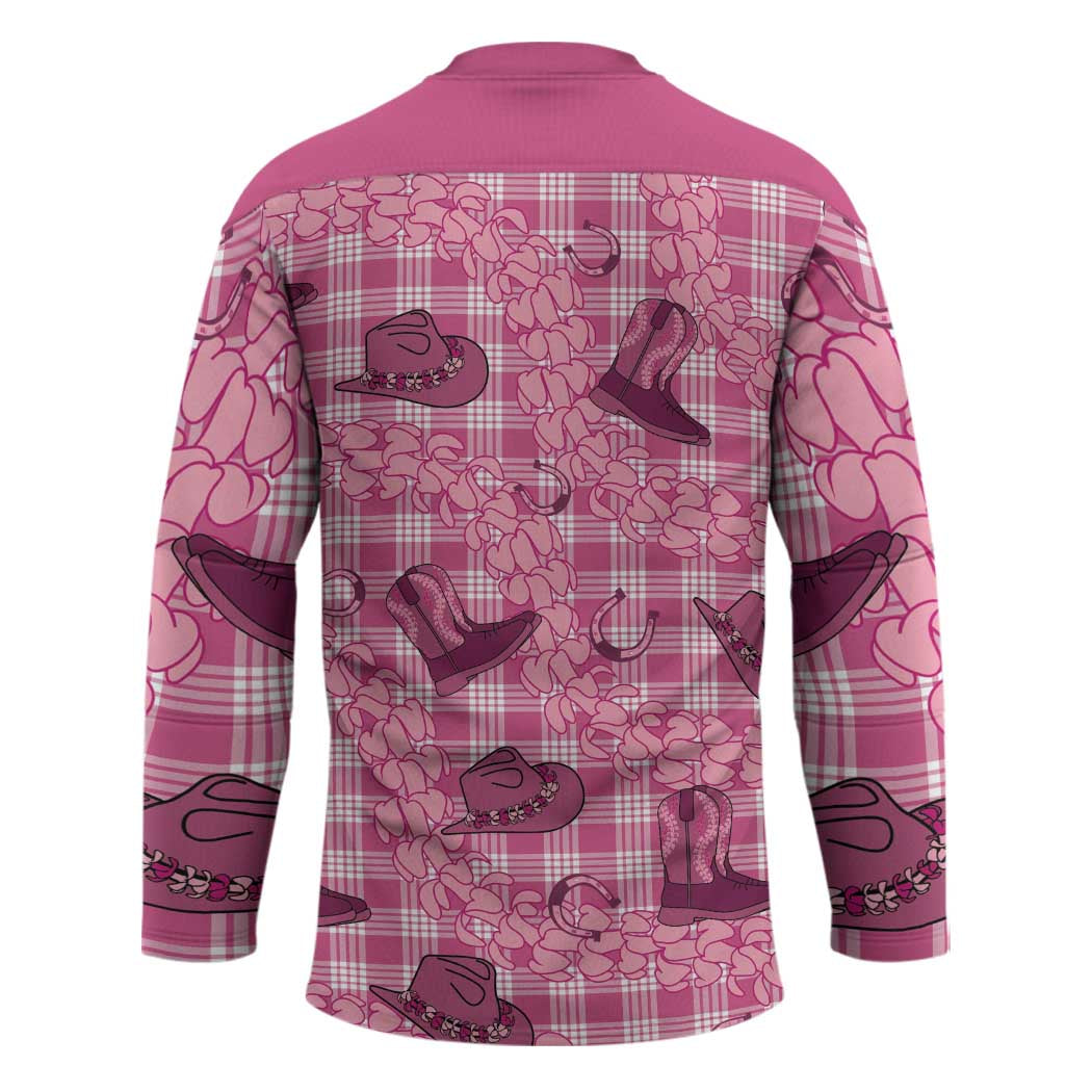 Pink Palaka Hawaii Cowboy Hockey Jersey Puakenikeni Lei Paniolo Papale Seamless Vibes LT14 - Polynesian Pride