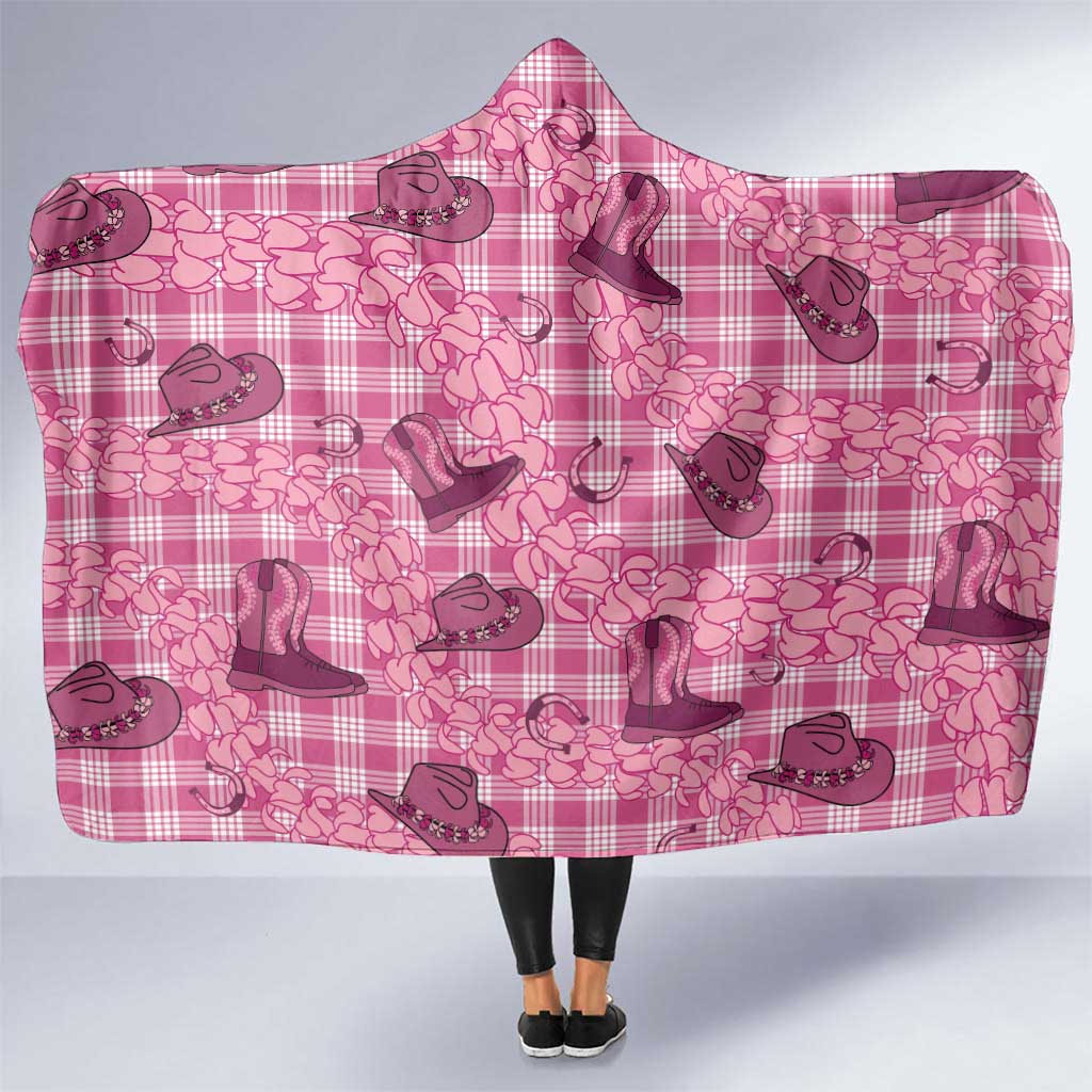 Pink Palaka Hawaii Cowboy Hooded Blanket Puakenikeni Lei Paniolo Papale Seamless Vibes LT14 One Size Pink - Polynesian Pride