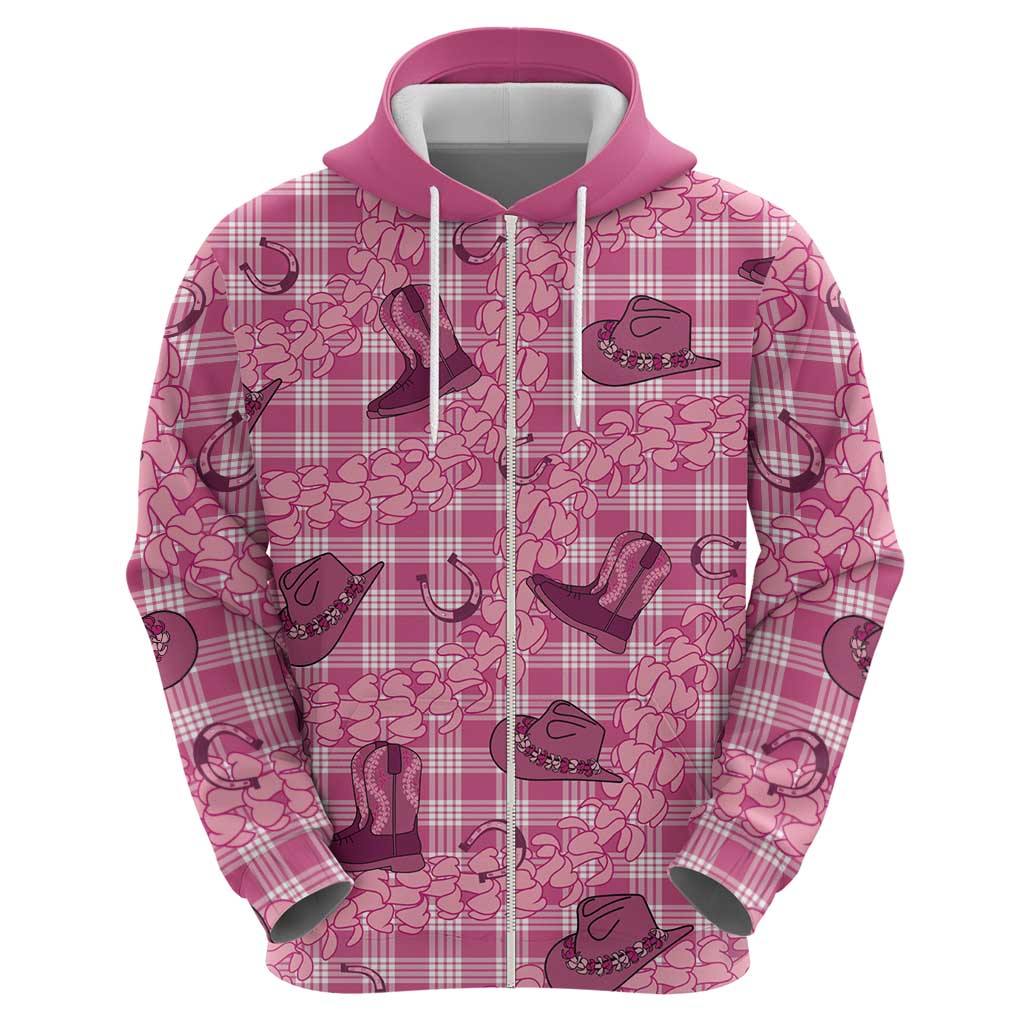 Pink Palaka Hawaii Cowboy Hoodie Puakenikeni Lei Paniolo Papale Seamless Vibes LT14 - Polynesian Pride