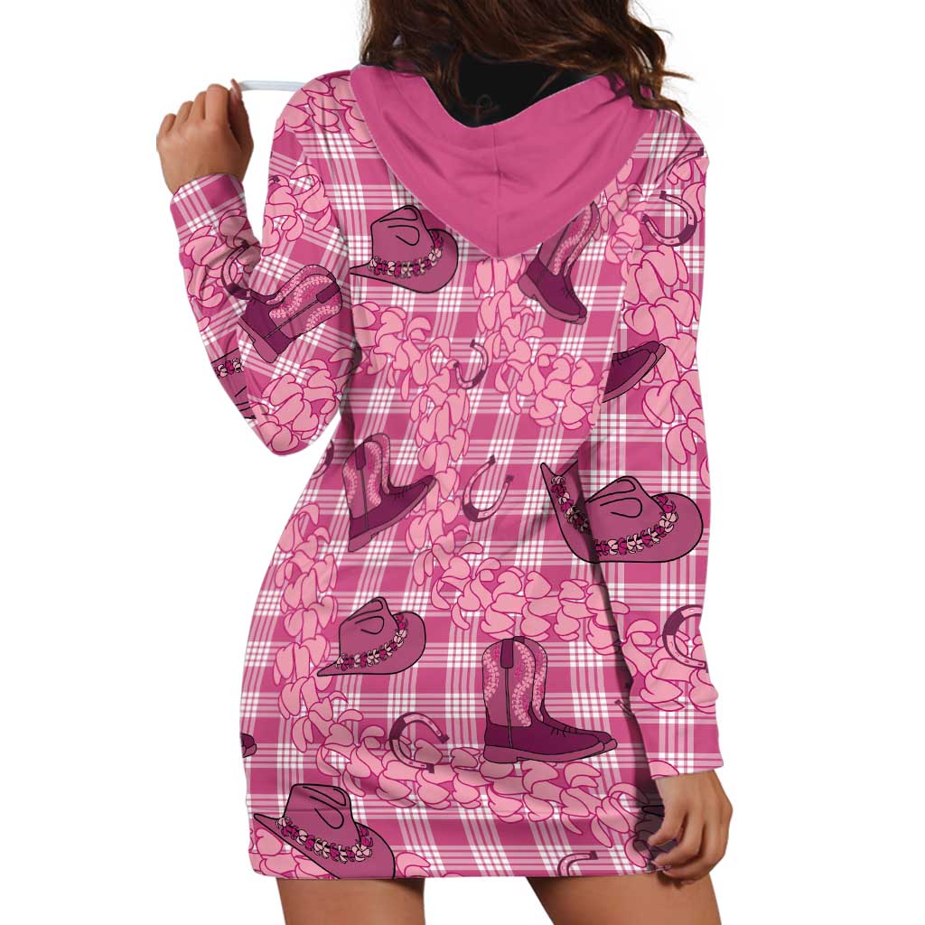 Pink Palaka Hawaii Cowboy Hoodie Dress Puakenikeni Lei Paniolo Papale Seamless Vibes LT14 - Polynesian Pride