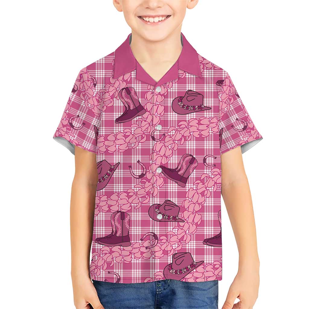 Pink Palaka Hawaii Cowboy Kid Hawaiian Shirt Puakenikeni Lei Paniolo Papale Seamless Vibes LT14 Kid Pink - Polynesian Pride