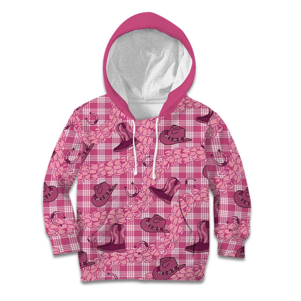Pink Palaka Hawaii Cowboy Kid Hoodie Puakenikeni Lei Paniolo Papale Seamless Vibes LT14 Hoodie Pink - Polynesian Pride