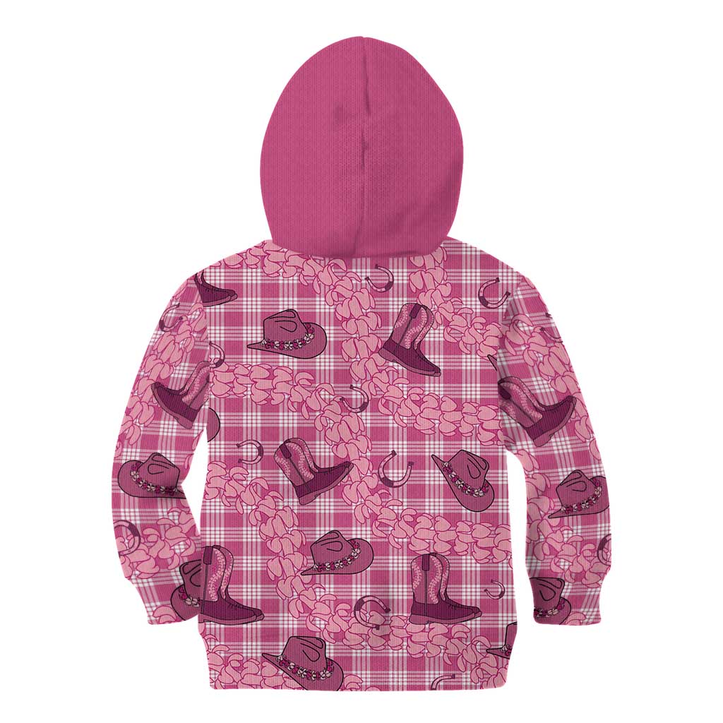 Pink Palaka Hawaii Cowboy Kid Hoodie Puakenikeni Lei Paniolo Papale Seamless Vibes LT14 - Polynesian Pride