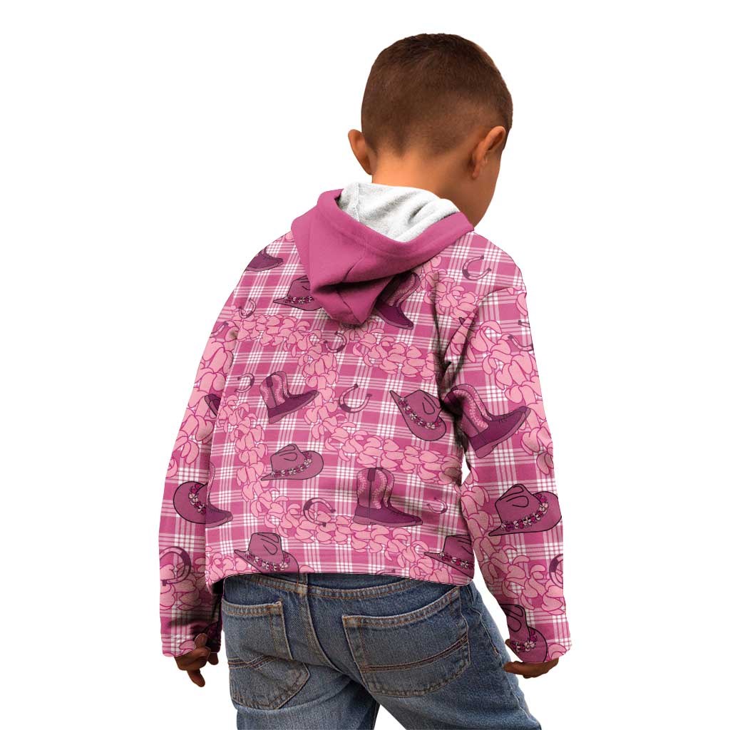 Pink Palaka Hawaii Cowboy Kid Hoodie Puakenikeni Lei Paniolo Papale Seamless Vibes LT14 - Polynesian Pride