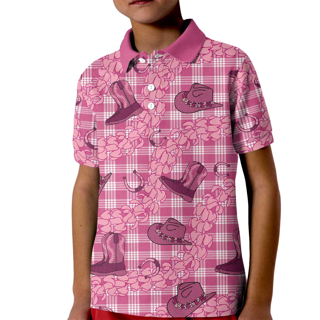 Pink Palaka Hawaii Cowboy Kid Polo Shirt Puakenikeni Lei Paniolo Papale Seamless Vibes LT14 Kid Pink - Polynesian Pride