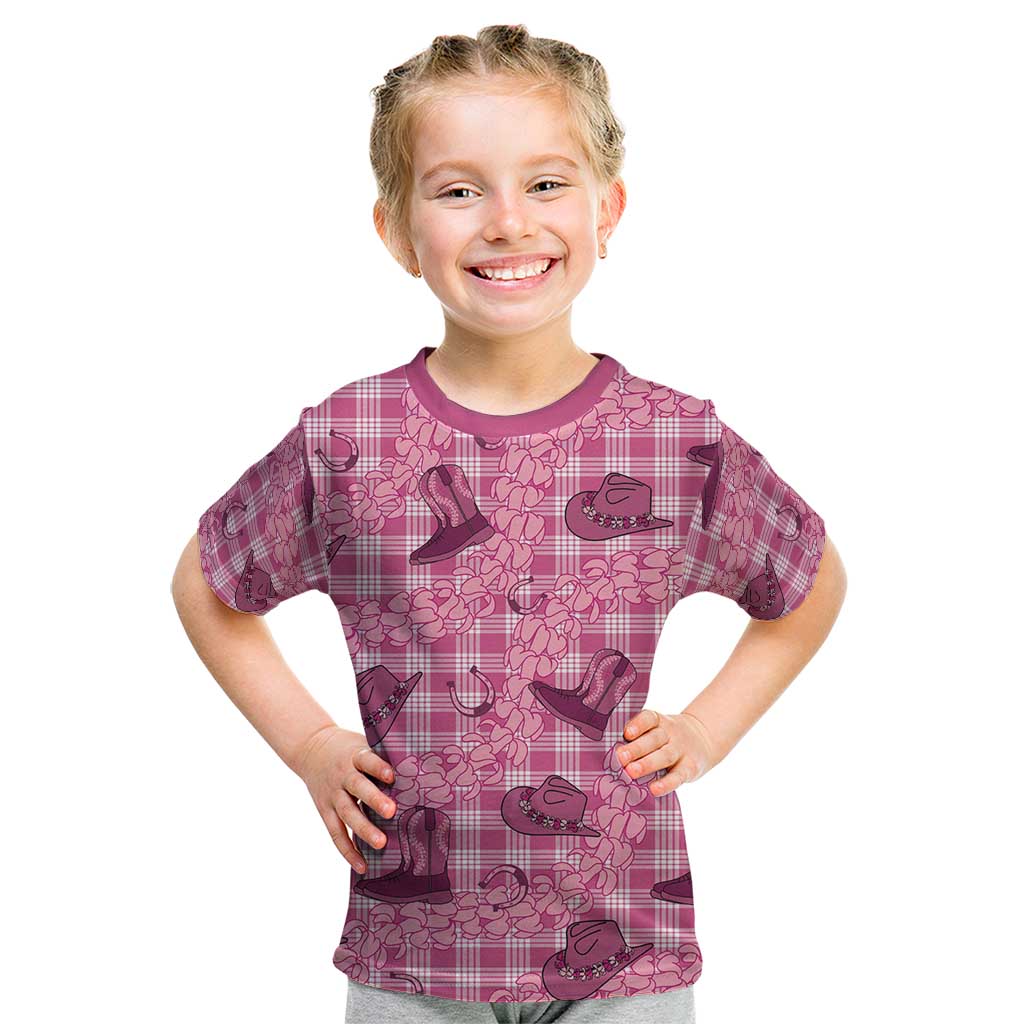 Pink Palaka Hawaii Cowboy Kid T Shirt Puakenikeni Lei Paniolo Papale Seamless Vibes LT14 Pink - Polynesian Pride