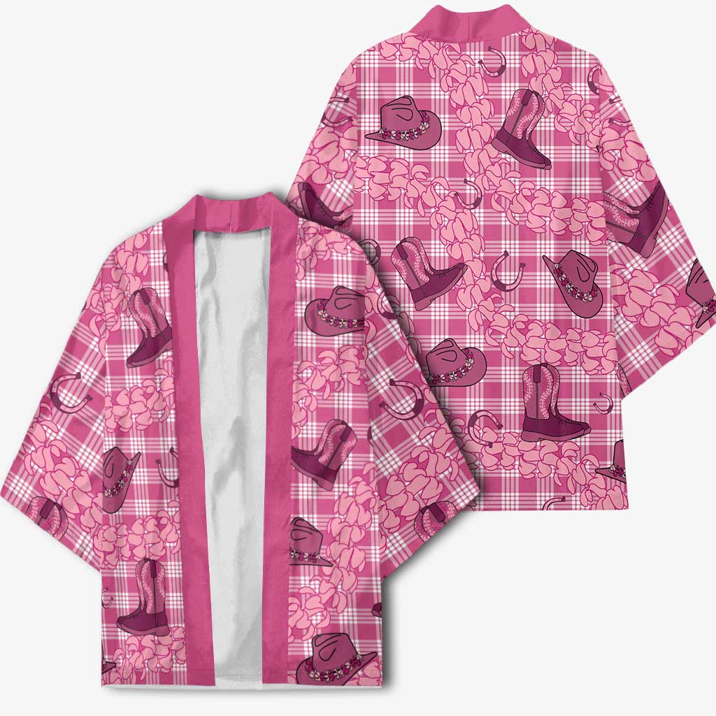 Pink Palaka Hawaii Cowboy Kimono Puakenikeni Lei Paniolo Papale Seamless Vibes LT14 - Polynesian Pride