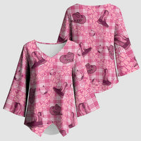 Pink Palaka Hawaii Cowboy Kimono Sleeve Blouse Puakenikeni Lei Paniolo Papale Seamless Vibes LT14 - Polynesian Pride