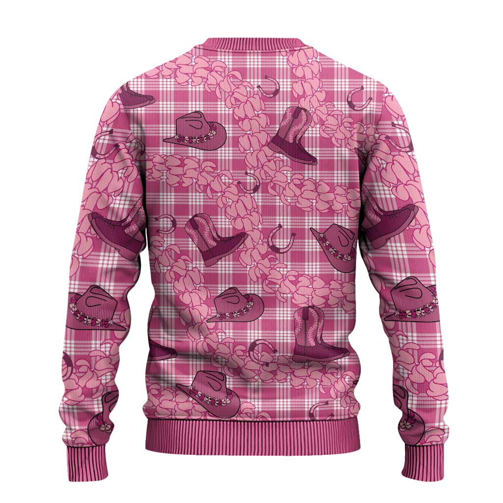 Pink Palaka Hawaii Cowboy Ugly Christmas Sweater Puakenikeni Lei Paniolo Papale Seamless Vibes LT14 - Polynesian Pride