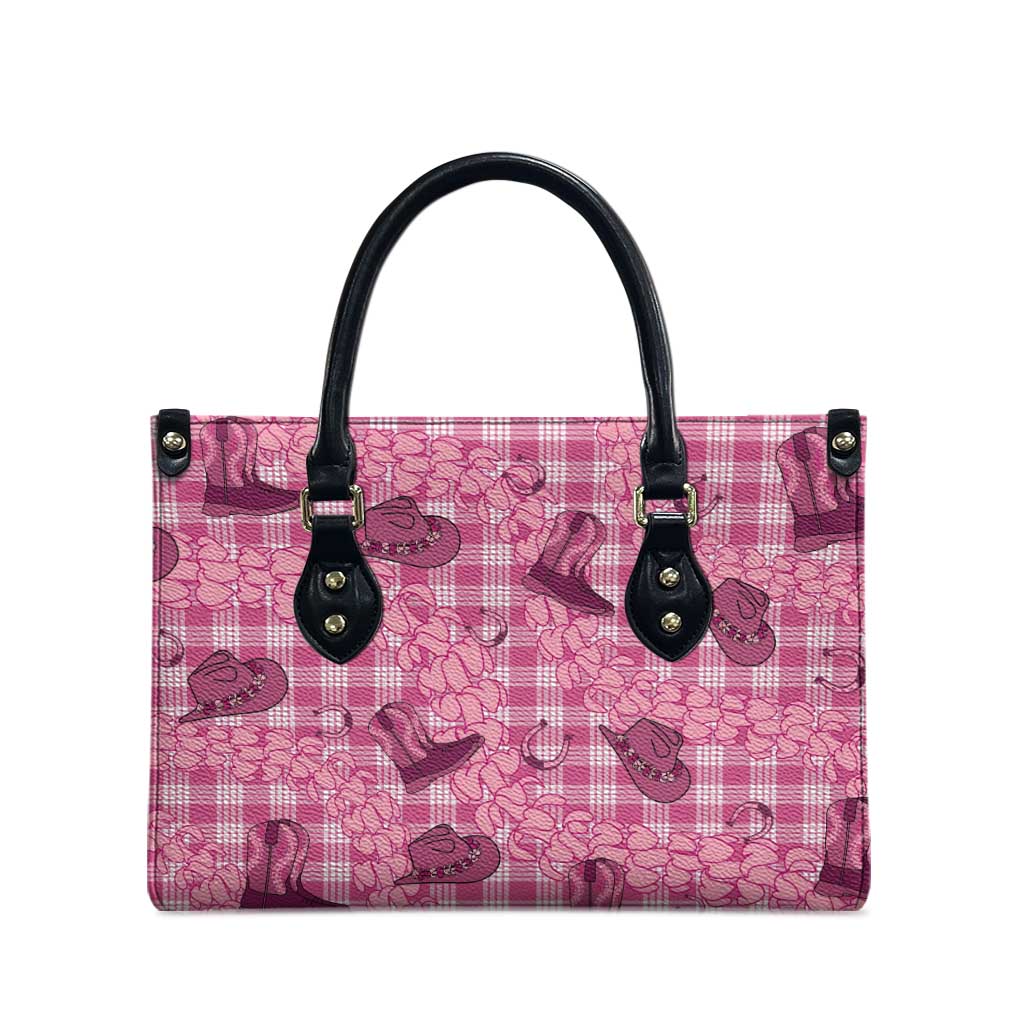 Pink Palaka Hawaii Cowboy Leather Bag Puakenikeni Lei Paniolo Papale Seamless Vibes LT14 - Polynesian Pride