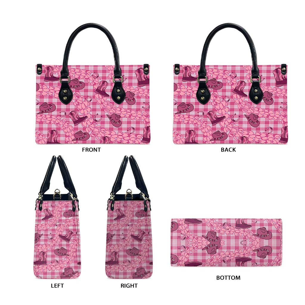 Pink Palaka Hawaii Cowboy Leather Bag Puakenikeni Lei Paniolo Papale Seamless Vibes LT14 - Polynesian Pride