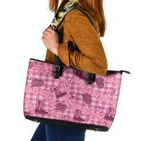 Pink Palaka Hawaii Cowboy Leather Tote Bag Puakenikeni Lei Paniolo Papale Seamless Vibes LT14 Pink - Polynesian Pride