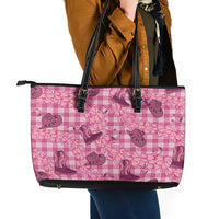 Pink Palaka Hawaii Cowboy Leather Tote Bag Puakenikeni Lei Paniolo Papale Seamless Vibes LT14 - Polynesian Pride