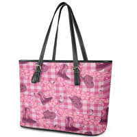 Pink Palaka Hawaii Cowboy Leather Tote Bag Puakenikeni Lei Paniolo Papale Seamless Vibes LT14 - Polynesian Pride