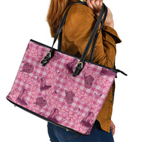 Pink Palaka Hawaii Cowboy Leather Tote Bag Puakenikeni Lei Paniolo Papale Seamless Vibes LT14 - Polynesian Pride