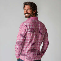 Pink Palaka Hawaii Cowboy Long Sleeve Polo Shirt Puakenikeni Lei Paniolo Papale Seamless Vibes LT14 - Polynesian Pride