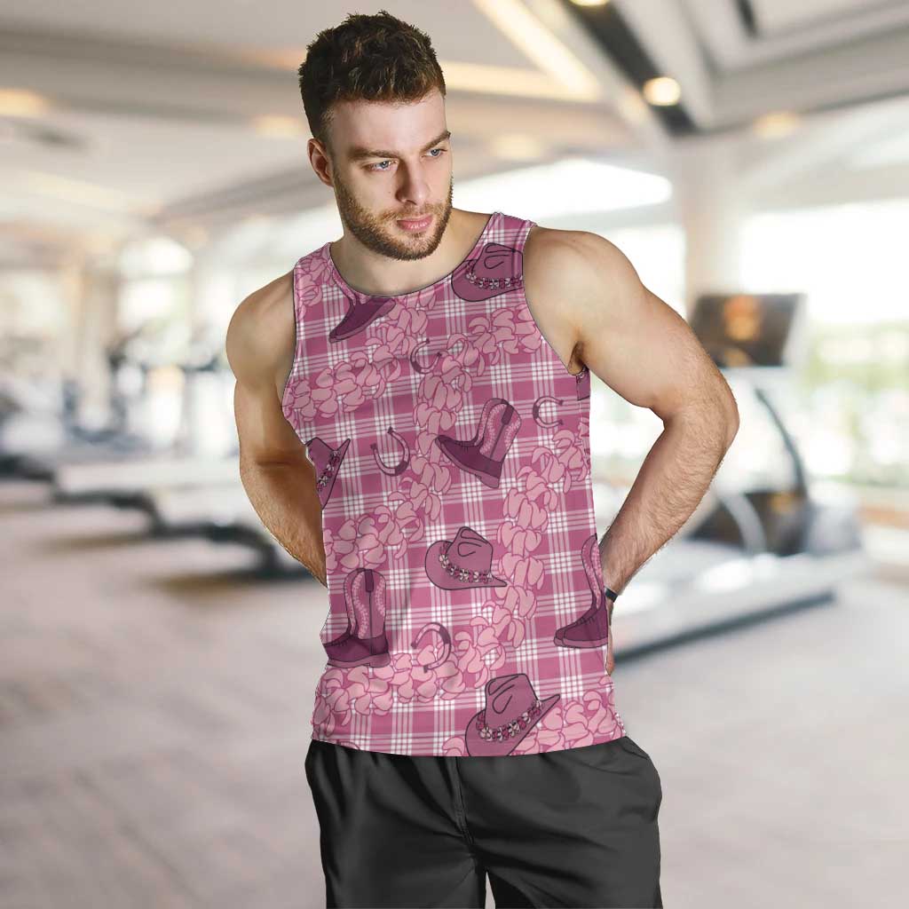 Pink Palaka Hawaii Cowboy Men Tank Top Puakenikeni Lei Paniolo Papale Seamless Vibes LT14 Pink - Polynesian Pride