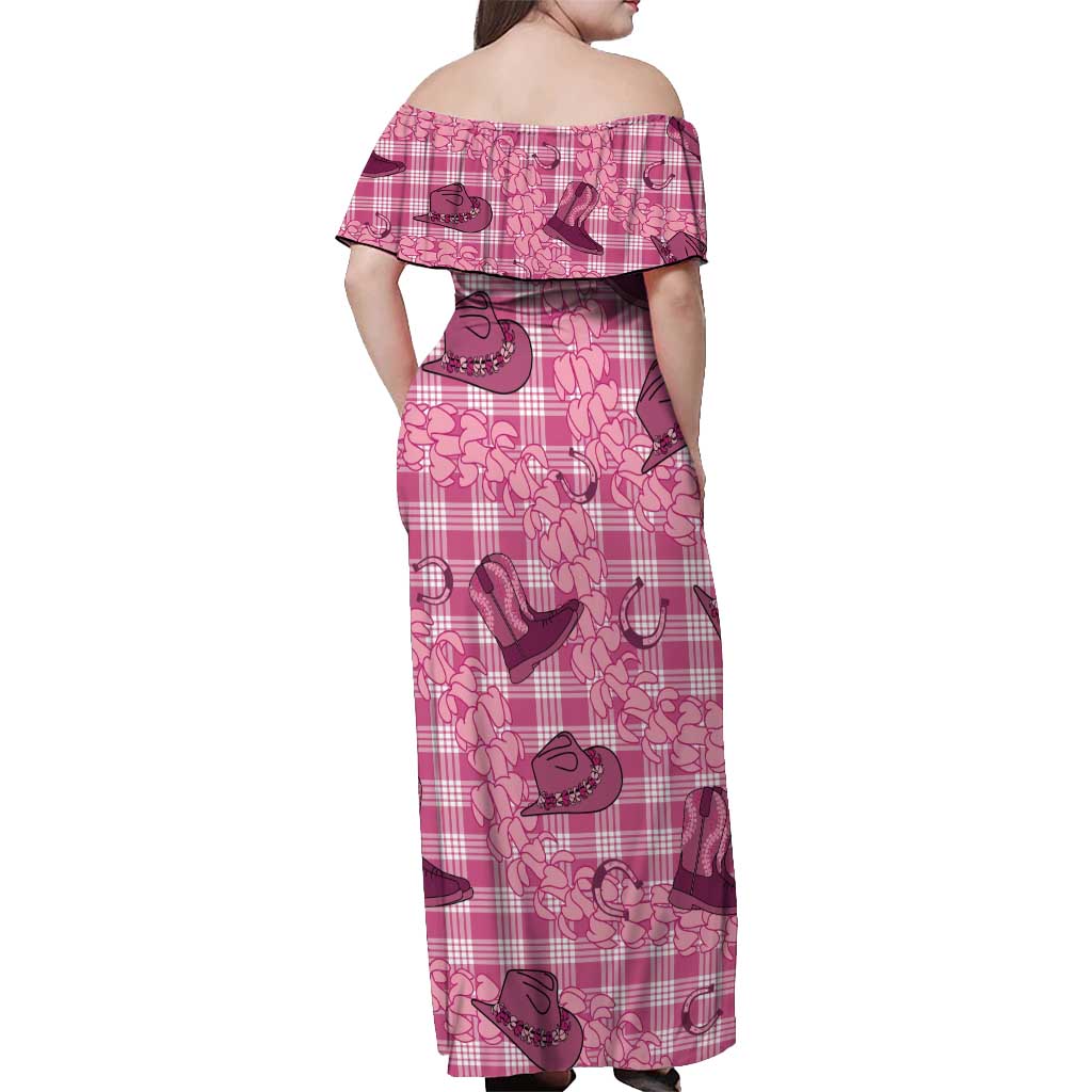 Pink Palaka Hawaii Cowboy Off Shoulder Maxi Dress Puakenikeni Lei Paniolo Papale Seamless Vibes LT14 - Polynesian Pride