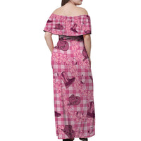 Pink Palaka Hawaii Cowboy Off Shoulder Maxi Dress Puakenikeni Lei Paniolo Papale Seamless Vibes LT14 - Polynesian Pride