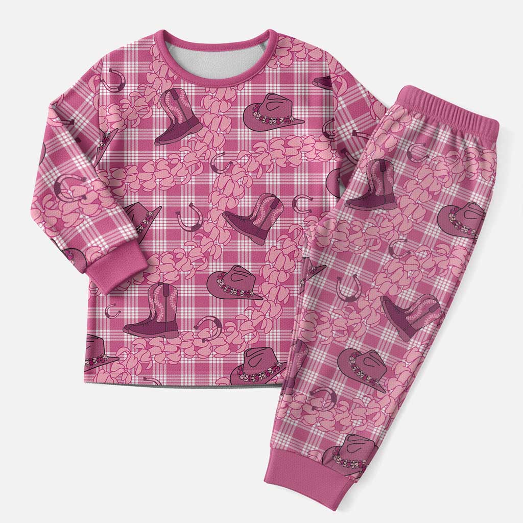 Pink Palaka Hawaii Cowboy Christmas Pajama Set Puakenikeni Lei Paniolo Papale Seamless Vibes LT14 Men Pink - Polynesian Pride