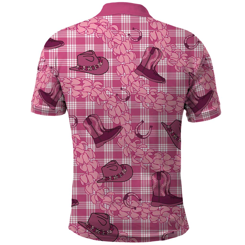 Pink Palaka Hawaii Cowboy Polo Shirt Puakenikeni Lei Paniolo Papale Seamless Vibes LT14 - Polynesian Pride