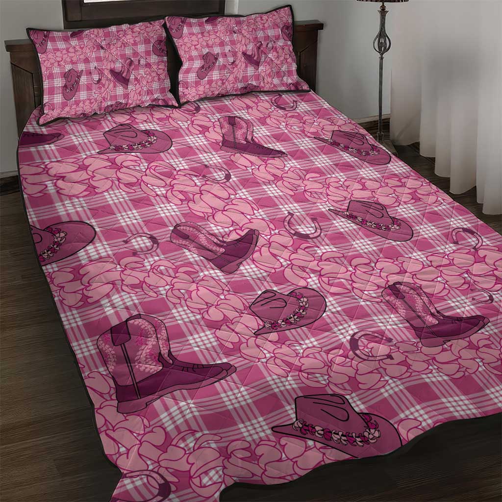 Pink Palaka Hawaii Cowboy Quilt Bed Set Puakenikeni Lei Paniolo Papale Seamless Vibes LT14 Pink - Polynesian Pride