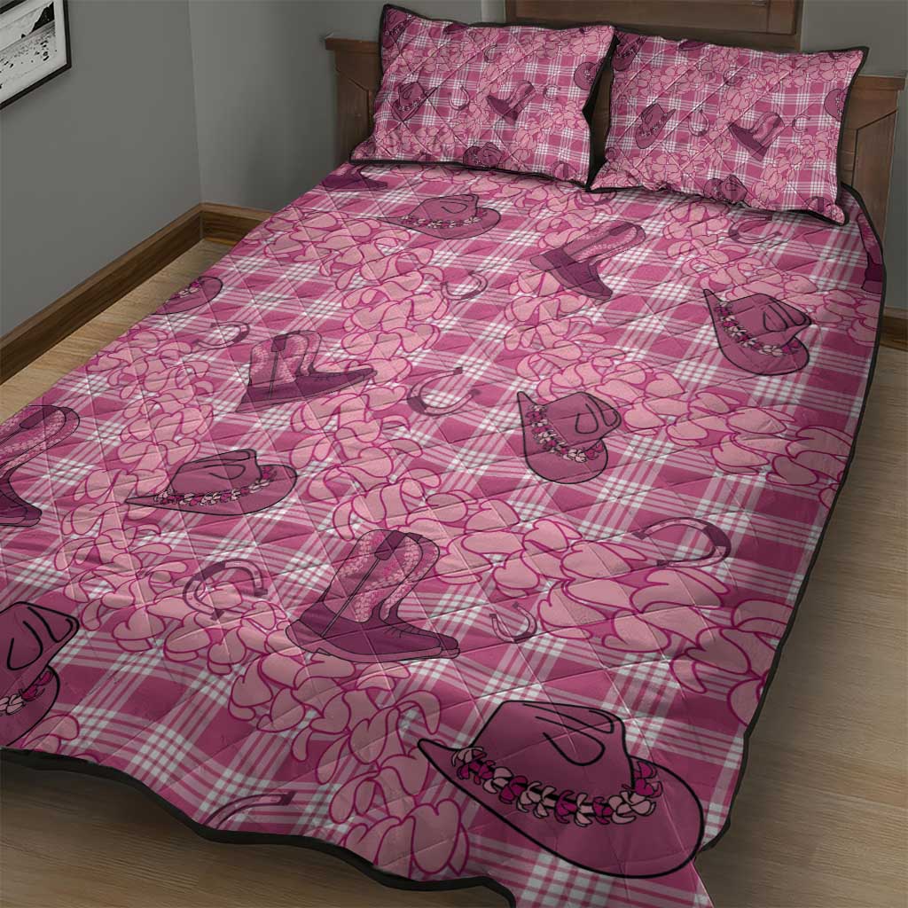 Pink Palaka Hawaii Cowboy Quilt Bed Set Puakenikeni Lei Paniolo Papale Seamless Vibes LT14 - Polynesian Pride