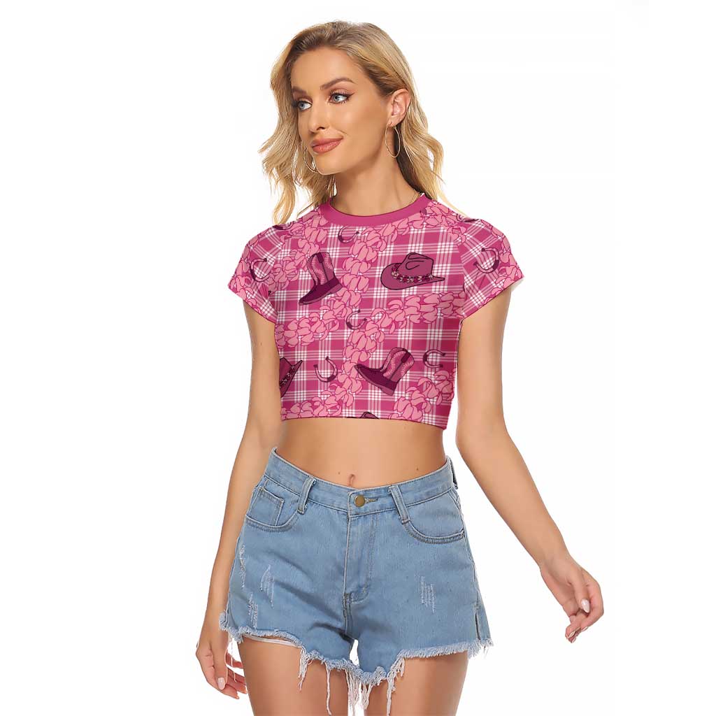 Pink Palaka Hawaii Cowboy Raglan Cropped T Shirt Puakenikeni Lei Paniolo Papale Seamless Vibes LT14 Female Pink - Polynesian Pride