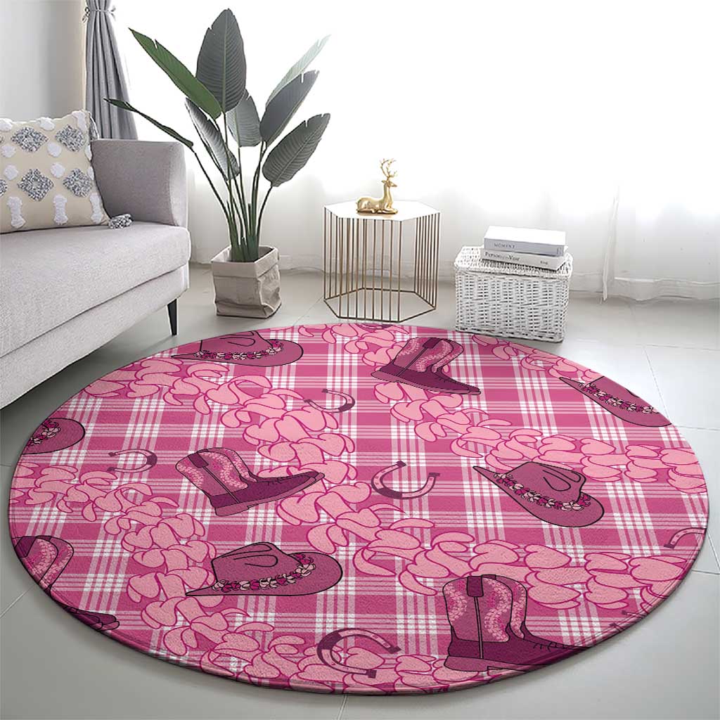 Pink Palaka Hawaii Cowboy Round Carpet Puakenikeni Lei Paniolo Papale Seamless Vibes LT14 - Polynesian Pride
