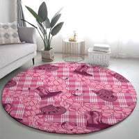 Pink Palaka Hawaii Cowboy Round Carpet Puakenikeni Lei Paniolo Papale Seamless Vibes LT14 - Polynesian Pride