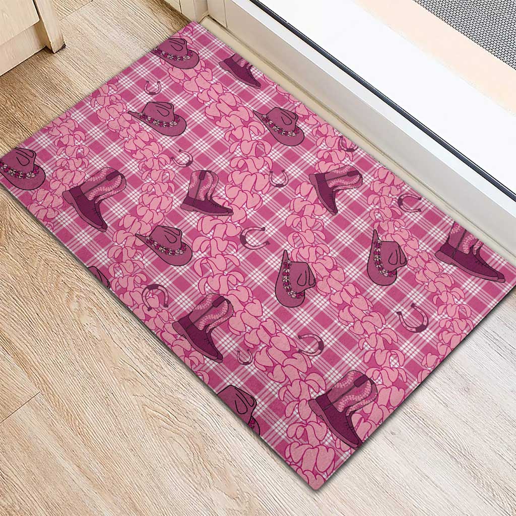 Pink Palaka Hawaii Cowboy Rubber Doormat Puakenikeni Lei Paniolo Papale Seamless Vibes LT14 - Polynesian Pride